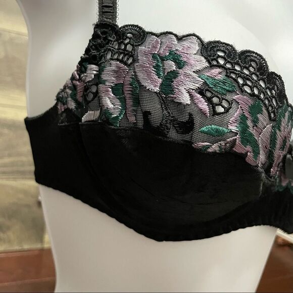 Gossard Black Lace Embroidered Floral Bra Size 34B - Picture 3 of 9